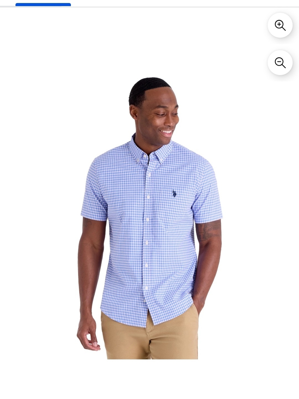 U.S. Polo Assn. Blue and White Gingham Short Sleeve Button-Down Shirt Size 2XL